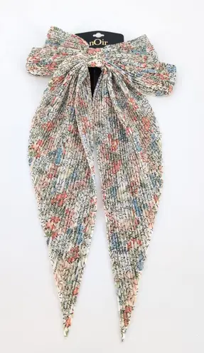 Noir Colorful Floral Multicolored Boho Crinkled Long Bow Barrette Hair Clip