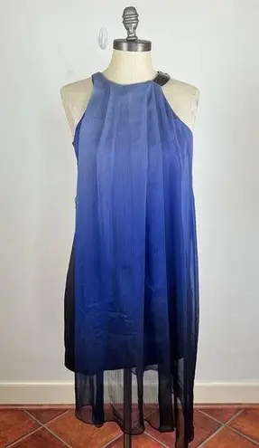 Halston Heritage Blue Chiffon Drape Midi Dress