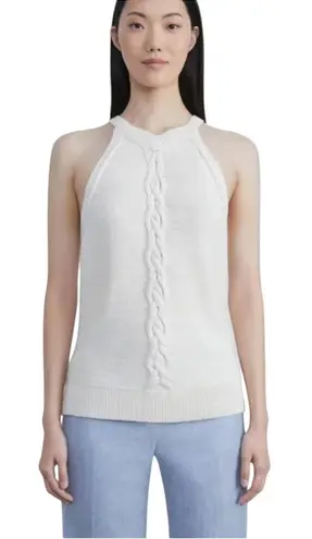 Lafayette 148 Sweater Women XL Ivory Linen Silk Cable Knit V Neck Preppy Luxury Gold