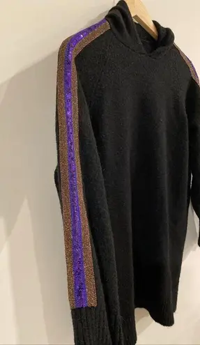 AnnaRita N Knit Couture Black Sweater with Sequin And Metallic On Sleeves Small