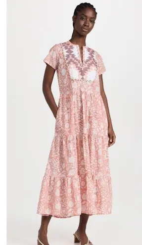 NWT Marea by Liz Joy Olympia Kaftan in Sorbet Blockprint Cotton Maxi Dress S