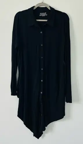 Betabrand Black Long Sleeve Button Down Asymmetrical Hem Shirt Dress L