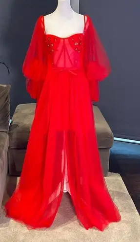 Women’s Red Prom Party Formal Dress With Corset Back and Leg Slit Size 10 NWOT Red - Image 1