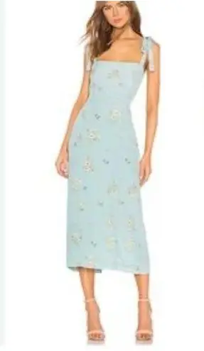 Capulet Camille Blue Poppy Floral Print Sleeveless Tie Shoulder Midi Dress Sz XS