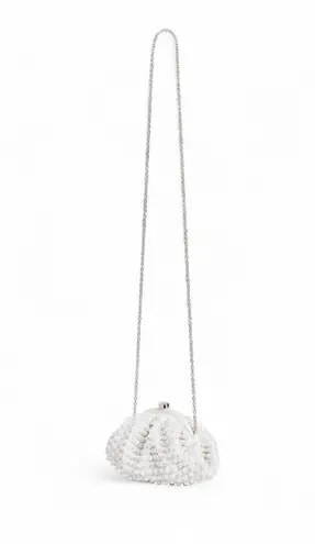 Santi Imitation Pearl Clutch – Satin & Beaded Evening Bag White