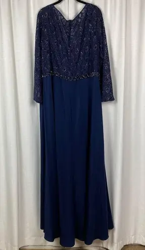Mac Duggal Midnight Blue Fabulous Lace Illusion Bodice Beaded Belt Gown Sz.22W