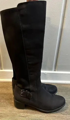 Laura Ashley Amherst Knee Riding Boots Black Faux Suede Side Zip Buckle Size 8M