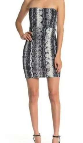 Jump  Apparel Women's Large Strapless Bodycon Stretch Mini Dress Gray Print Zip