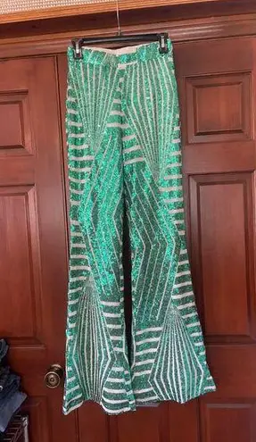 Sequin print elastic waist pole on bellbottoms pants size medium