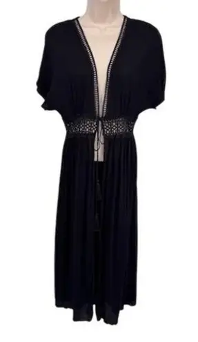 Lavender Field Whimsigoth Witchy Boho Kimono Duster Crochet Trim Tassels Black S