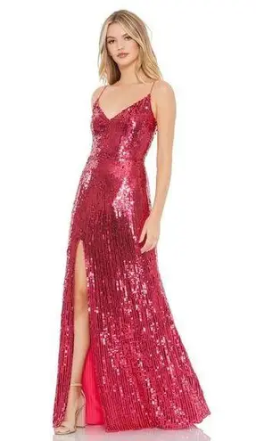 Mac Duggal SPAGHETTI STRAP V-NECK SLIP GOWN in lipstick sequins dress size 6