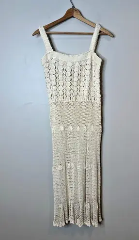 Designed by NT Crochet Maxi Dress Size Medium Cream Boho Hippie Festival Neutral