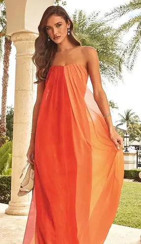 Milly Sunset Stripe Strapless Maxi Dress Coral Multi Size 2 US NWT