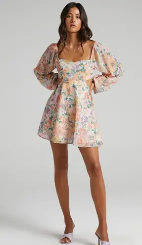 Showpo Ebonee Floral Mini Dress Cut Out Preppy Cottagecore Womens US 12 UK 16 Orange