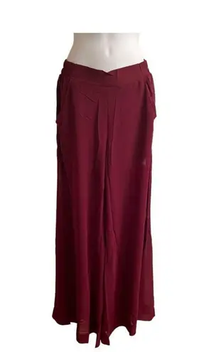 Sheer Burgundy Pants with Built In Sheer Shorts Extra Wide Leg Elas… Red