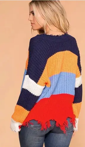 Main Strip POWER UP COLORBLOCK DISTRESSED KNIT SWEATER SIZE M