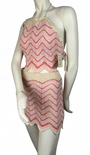 Freshman 1996 Pink Crochet Halter Top & Mini Skirt 2 PC Set Sz XS Boho Festival