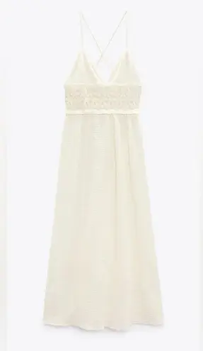 ZARA NWT  Crochet Waist Ivory/ Cream COTTON MIDI Dress Backless Flare & Flowy