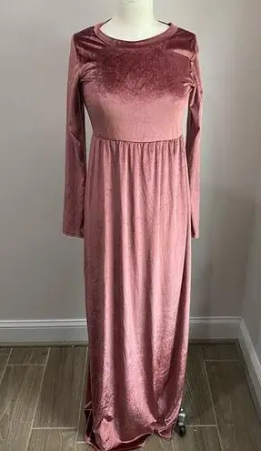 Pink Blush Maeve Pink Velvet Crewneck Modest Maxi Dress Medium