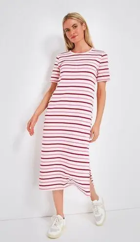 Pomander Place Gio Stripe Short Sleeve Long Maxi Dress Red Pink Small S
