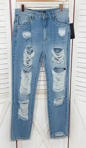 American Bazi Hollywood Graffiti Distressed Boyfriend Jeans Blue Large