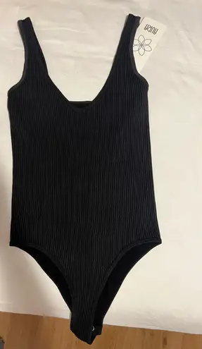 Aura Black Ribbed Bodysuit