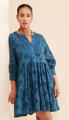 Anthropologie dRA Los Angeles Yara Eyelet Mini Dress L Cornflower Blue Cotton Size L