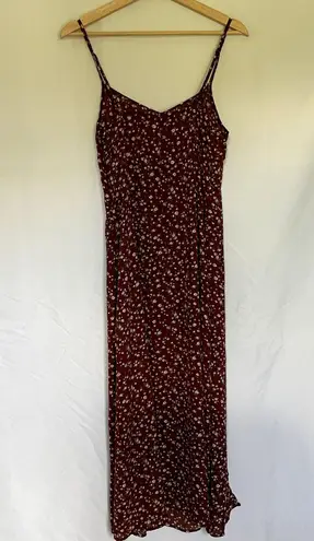 Floral summer sundress maroon red white flowers women's size small midi straps