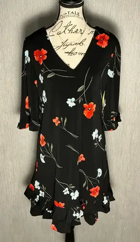 CeCe Black Dress with Red and White Floral Design Size Large