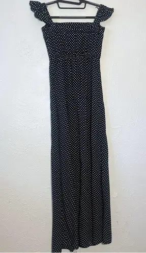 Lulus  Dream Love Off-the-Shoulder Maxi Dress  Navy Blue Polka Dot Size  XS