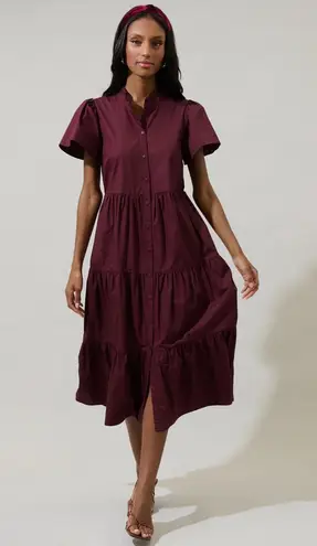 Sugar Lips Bellucci Poplin Button Front Tiered Midi Dress