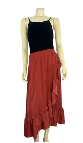 Elle Asymmetrical wrap effect ruffled midi skirt size medium