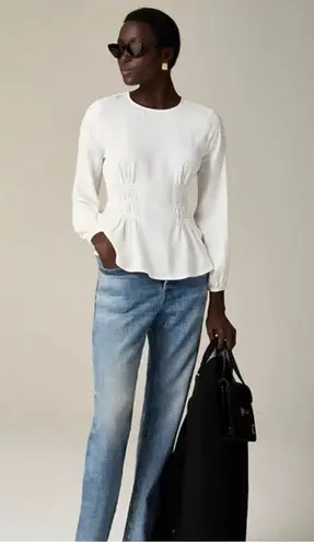 J.Crew  Shirred-Waist Drapey Blouse in Ivory - Image 1