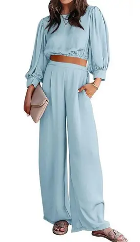 PRETTY GARDEN 2-pc Satin Puff Sleeve Crop Top & Pallazo Pant Set Size M