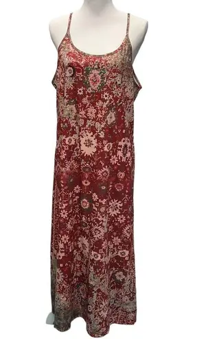 Misslook Maxi Boho Beach Vacation Abstract Red Soft Feel Flowy Dress Size L Size L