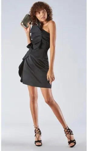 AMUR Hallie Satin Ruffle Mini Dress Black Womens Size 0