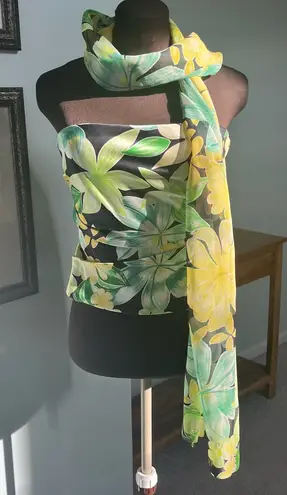 Kay Unger Women’s 100% Silk Floral Bustier with Matching Beaded Scarf Size 8