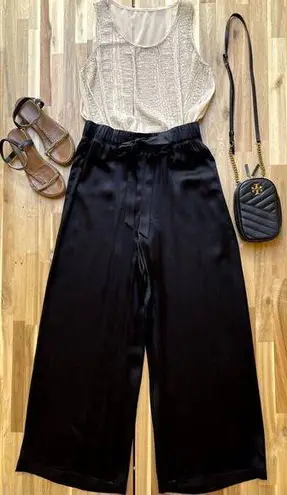 Lafayette 148 Silk Drawstring Wide Leg Pants Black Size M