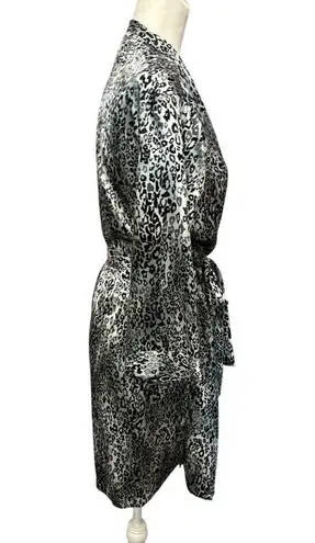 Leopard Satin Robe With Belt Tie Ambrielle Womens Small NWT Black