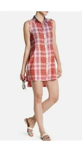 Bailey blue Multicolor Shirt Dress Button Up Plaid Sleeveless M