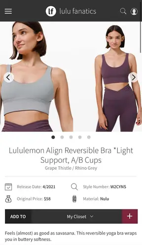 Lululemon Reversible Align Bra