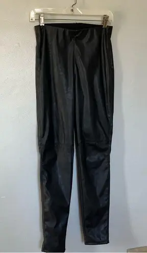 Faux Leather High Waisted Skinny Elastic Waist Pants Leggings Black Medium