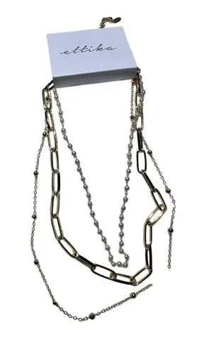 Ettika Layered Necklace Gold Chain Pearl Beaded Statement Jewelry
