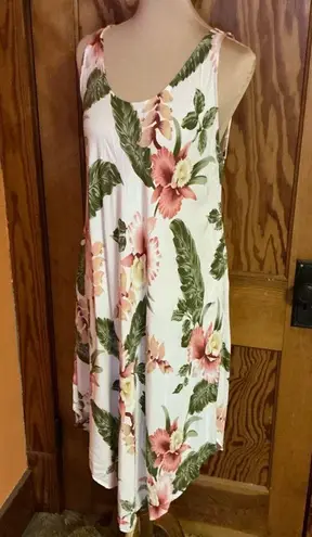 Vtg 90s Tropical Floral Midi Dress Size L