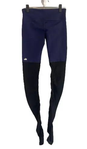 ALO Yoga Blue & Black Ribbed Goddess Athletic Leggings Women Sz S