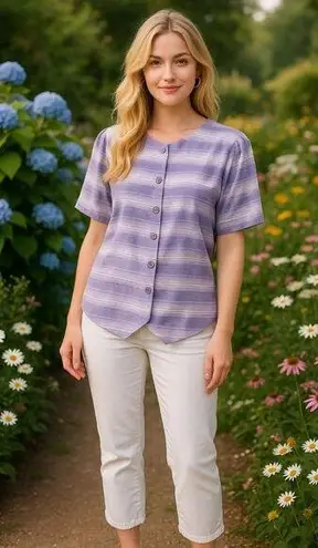 Alfred Dunner Size 16 Lavender Stripe Button Blouse Cottagecore Soft Grunge Rayo Purple