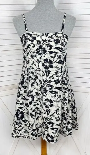 Far Away Tropical Floral Print A Line Sundress Cream Black Small