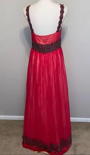 Adrianna Papell  Beaded Silk Empire Waist Evening Formal Evening Gown Hot Pink 10