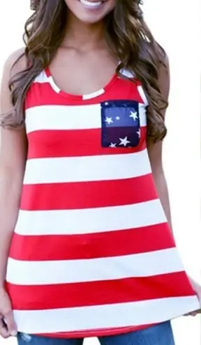 Boutique NWT Womens American Flag Stars & Stripes Patriotic Tank Top - Sz L