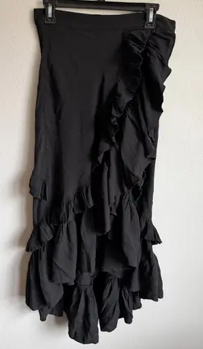 The Clothing Company Black Asymmetrical Ruffle Tiered Midi Skirt Womens L Whimsy - Image 1